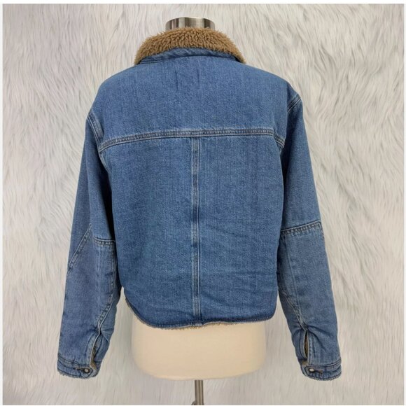 Favorite Daughter Bridget Crop Denim Bomber Jacket Sherpa Lined Concord Relaxed - Picture 7 of 16